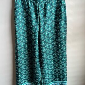 Teal Patterned Wide-Leg Pants